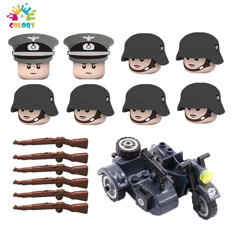 

Kids Toys Mini Military Figures Building Blocks Exquisite Design WW2 German Army Soldiers Guns Weapon Motobike Toys For Boys