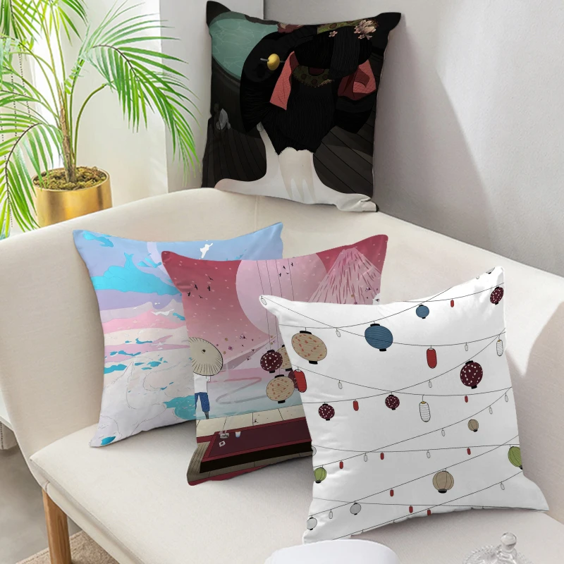 

Decorative Pillows Janpanese Style Cartoon Latern Pillow Cases Throw Pillows for Living Room Bedroom Sofa Chair Cushion Cover