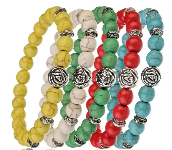 8 мм эластичная нить рейки Сплав Роза молитва Йога браслет Желтый Красный Белый