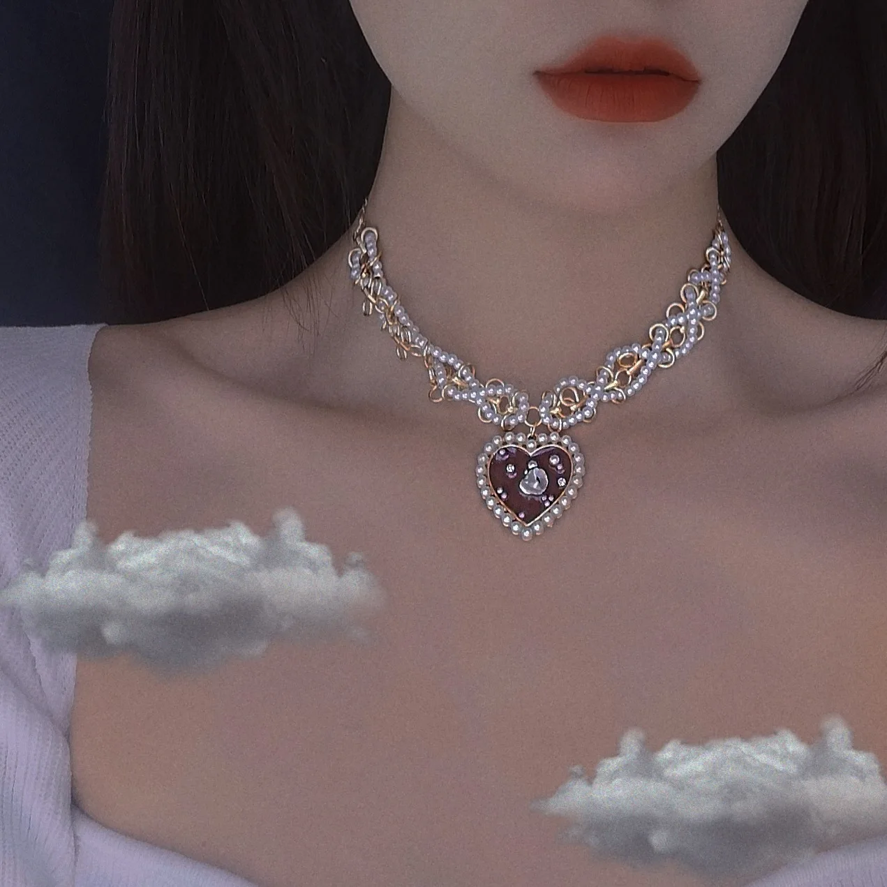 

Fashion women Luxury Pearl Stone Shell heart crystal Pendant Necklace for girls Summer Star Chain Choker Necklace Bohemian gifts