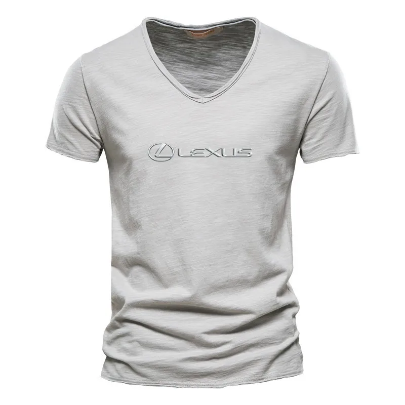 

2021 New men's V-neck LEXUS car logo printing T-shirt bodybuilding spring and summer breathable short-sleeved shirt for