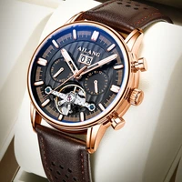ailang new fashion luxury mens brand mechanical watches brown leather watch waterproof automatic tourbillon week calendar 201