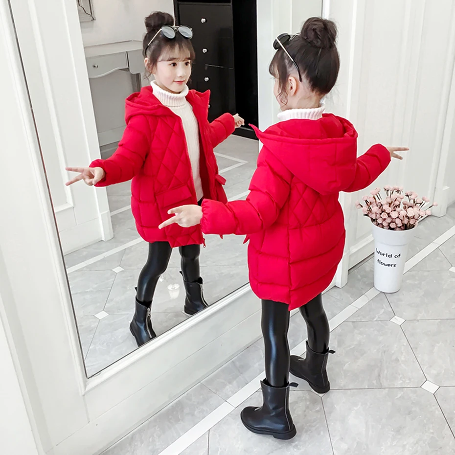 

New Girls Down Coat Solid Cotton Coat Girl Slim Hooded Outerwear For Children Winter Thick Warm Children's Clothing For Girls