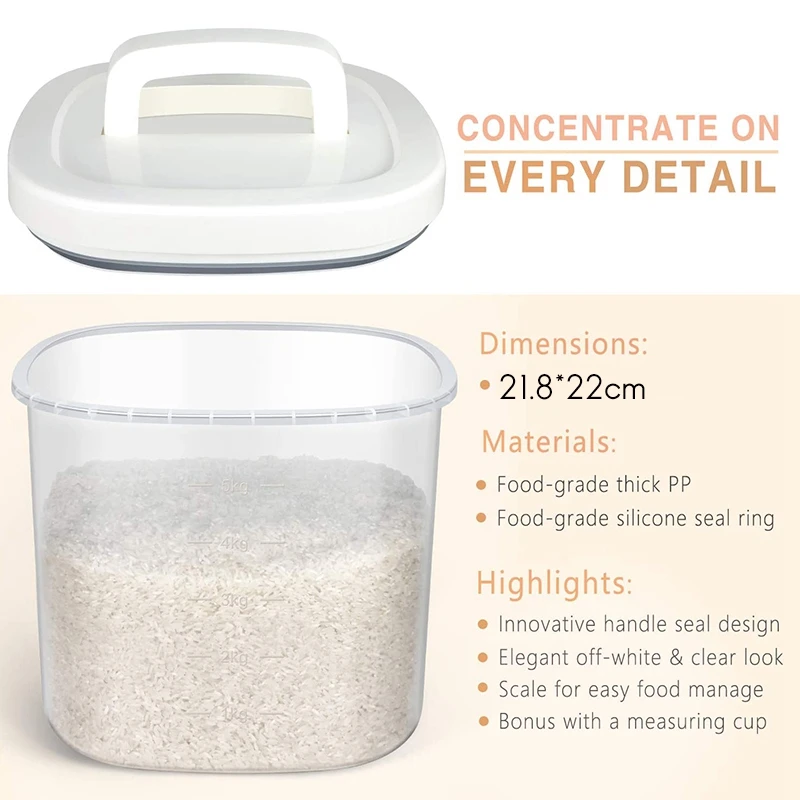 Rice Storage Container - 10 Lbs Airtight Cereal Bin With Measuring Cup Food Dispenser For | Дом и сад