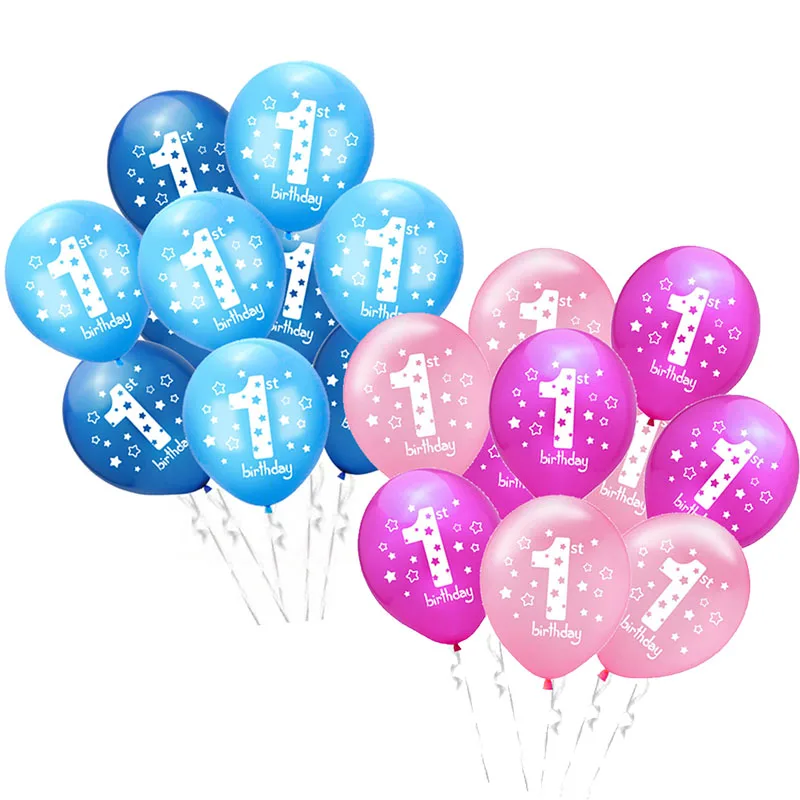 

10pcs Boy Girl First Birthday Party 1st Birthday Aniversary Balloon Blue Pink One Year Old Party Balloon for Party Decorations