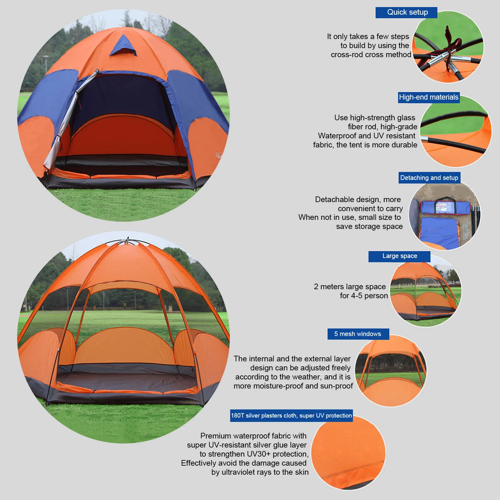 240*240*145cm Outdoor Camping Tent Double Layer Windproof Rainproof Backpacking For Hiking Adventure Fishing Biking |