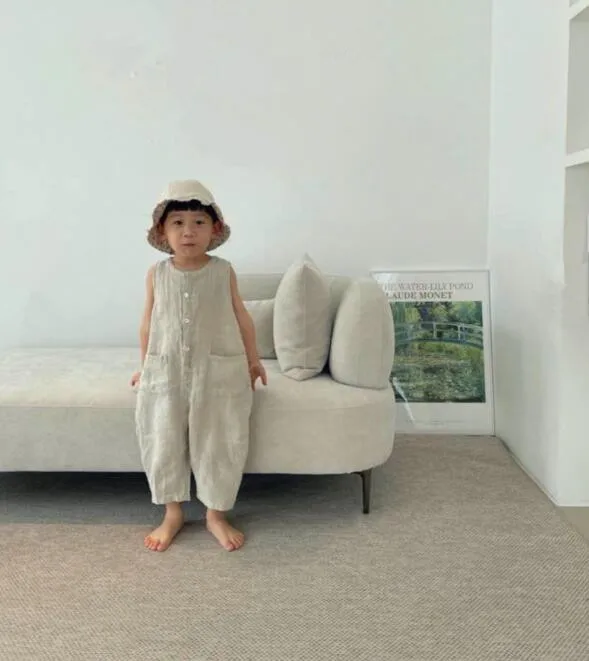 

2021 Summer New Toddler Baby Boy Girl Fashion Cotton And Linen Pocket Decoration Overalls Kid Casual Breathable Clothes