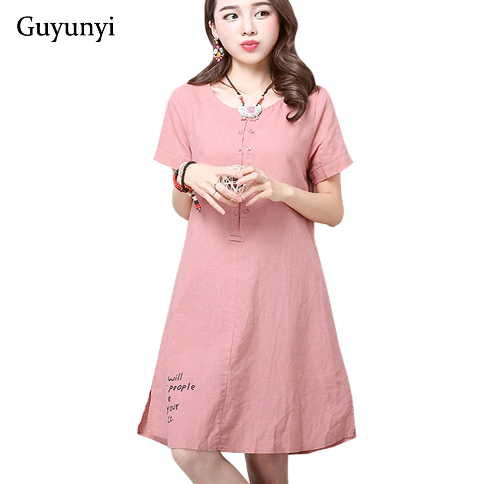 Женское винтажное платье с принтом хлопково-льняное Повседневное декоративными