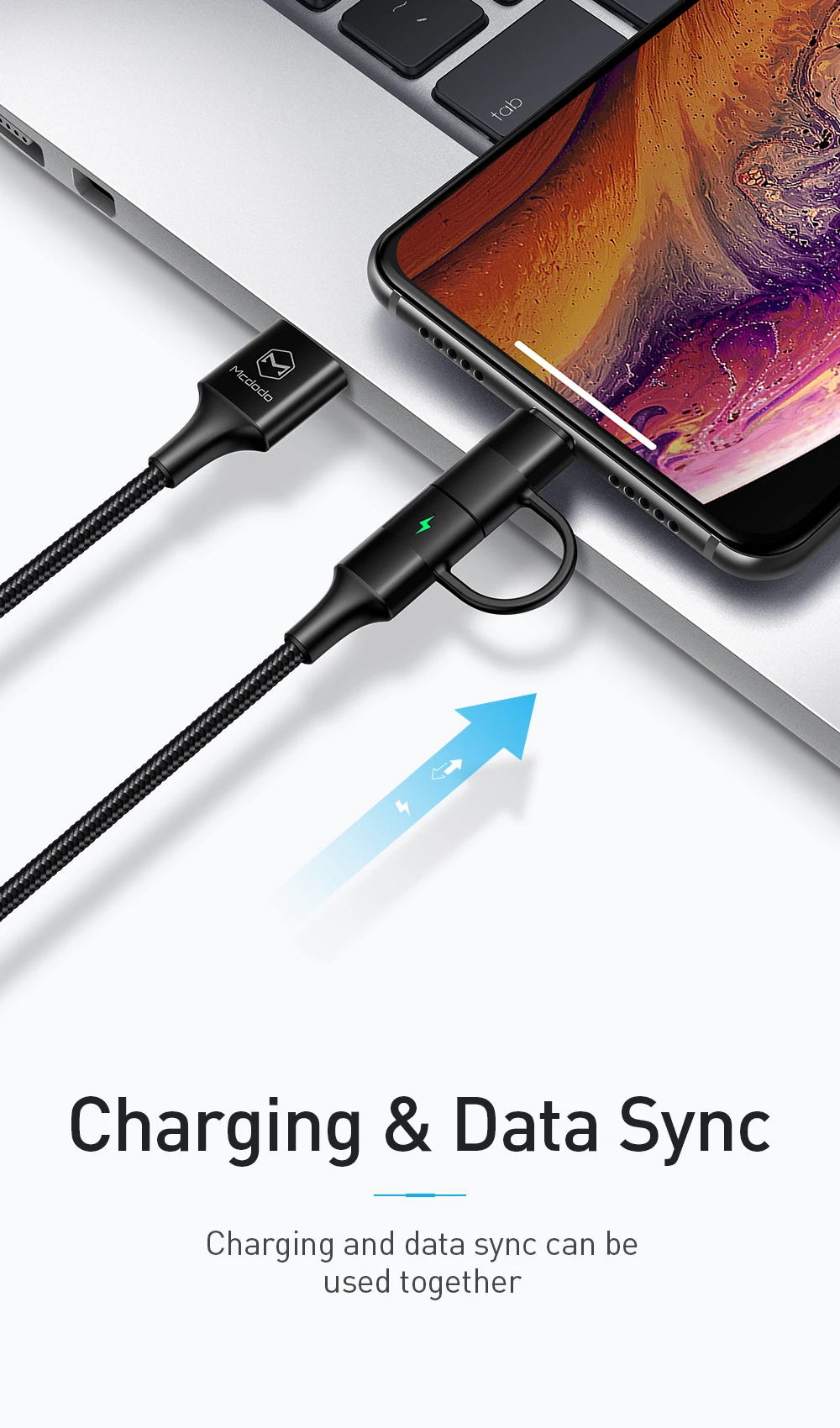 MCDODO 2в1 кабель USB type-C для iPhone XS MAX XR X 8 7 Plus быстрое зарядное устройство type C шнур QC 4,0 быстрое зарядное устройство для Samsung S10 huawei