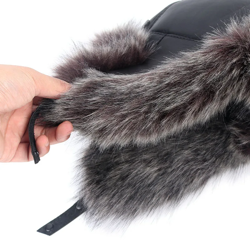 Кожа PU кожи Для мужчин кожаная куртка для Шапки с ухи заслонки русской зимы