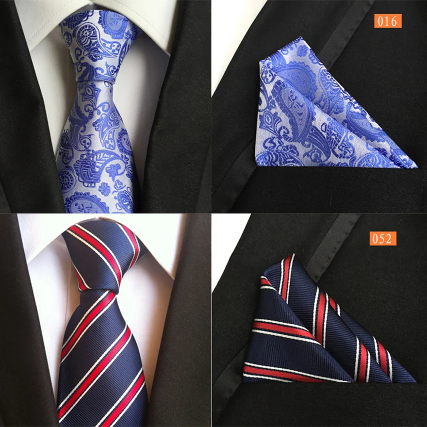 Ricnais Новая мода 8 см платок галстук набор Bule Красный Пейсли Полосатый шелковый галстук для мужчин бизнес Weddiong Формальные шеи галстуки