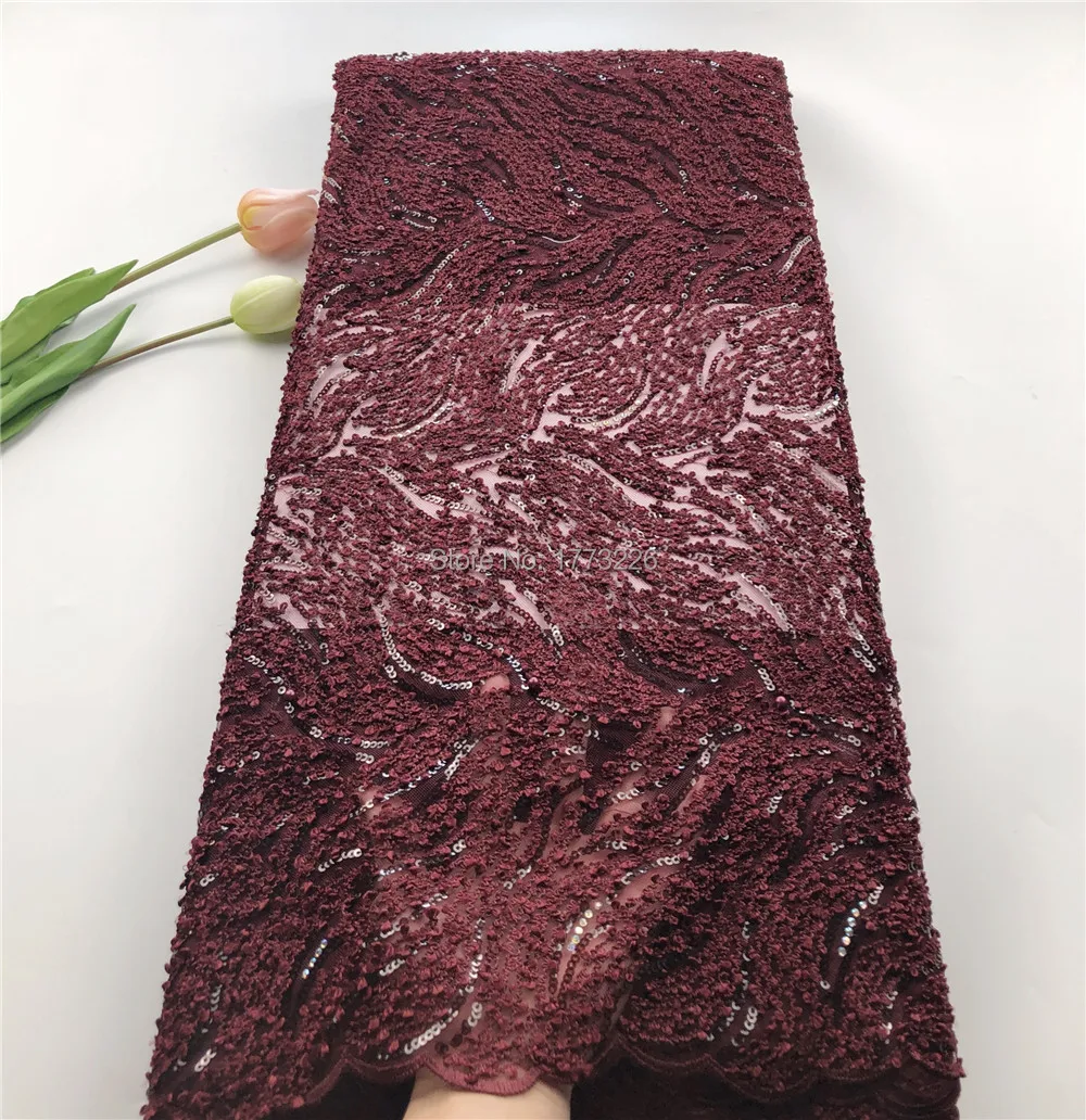 Африканская винная органза с блестками/бисером кружевная ткань 2019 лидер продаж