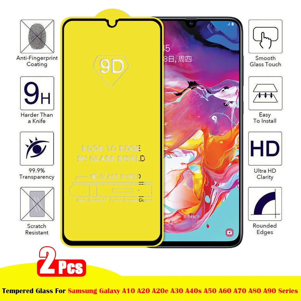 

2Pcs/Pack 9D Tempered Glass Screen Protector For Samsung Galaxy A10 A20 A20e A30 A40s A50 A60 A70 A80 A90 Protective Glass Film