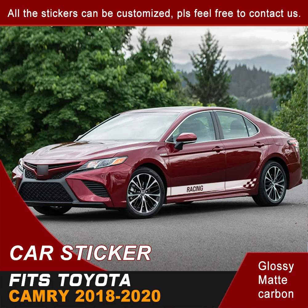 

Car Stickers Side Door Stripe Racing Flag Sport Graphics Vinyl Car Decoration Decals Custom Fit For TOYOTA CAMRY 2018 2019 2020