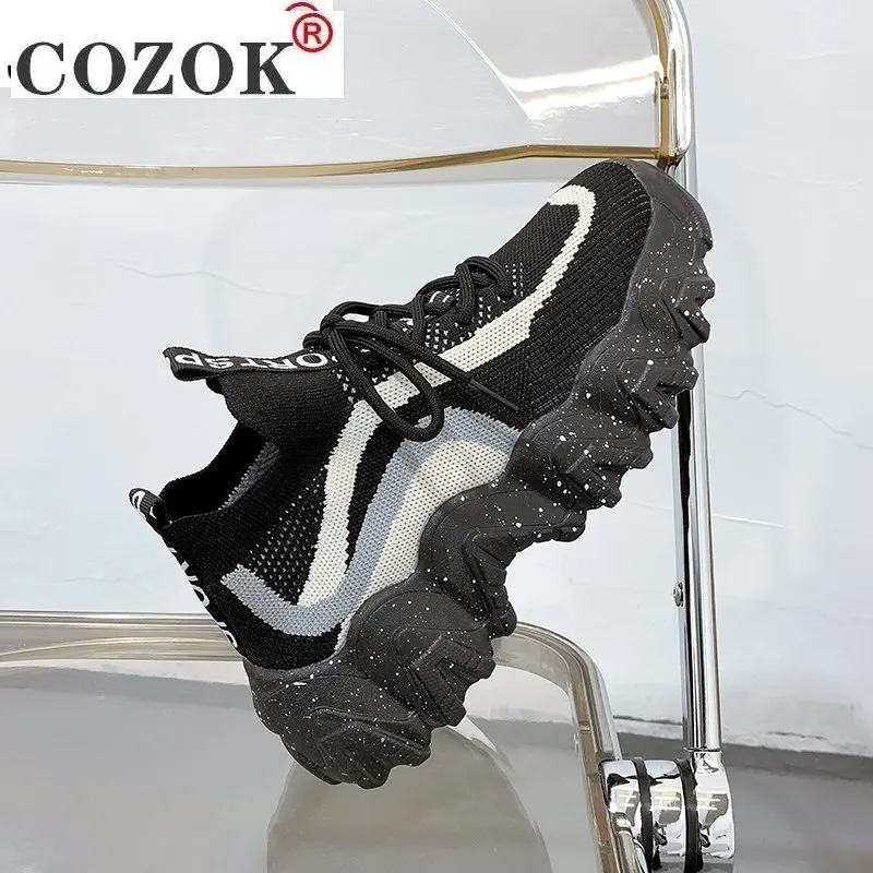 

Aphixta Wavy Sneakers Women's Shoes Platform Chunky Sole Air Mesh Boots Fashion Cotton Fabric Height Increasing Shoes Woman