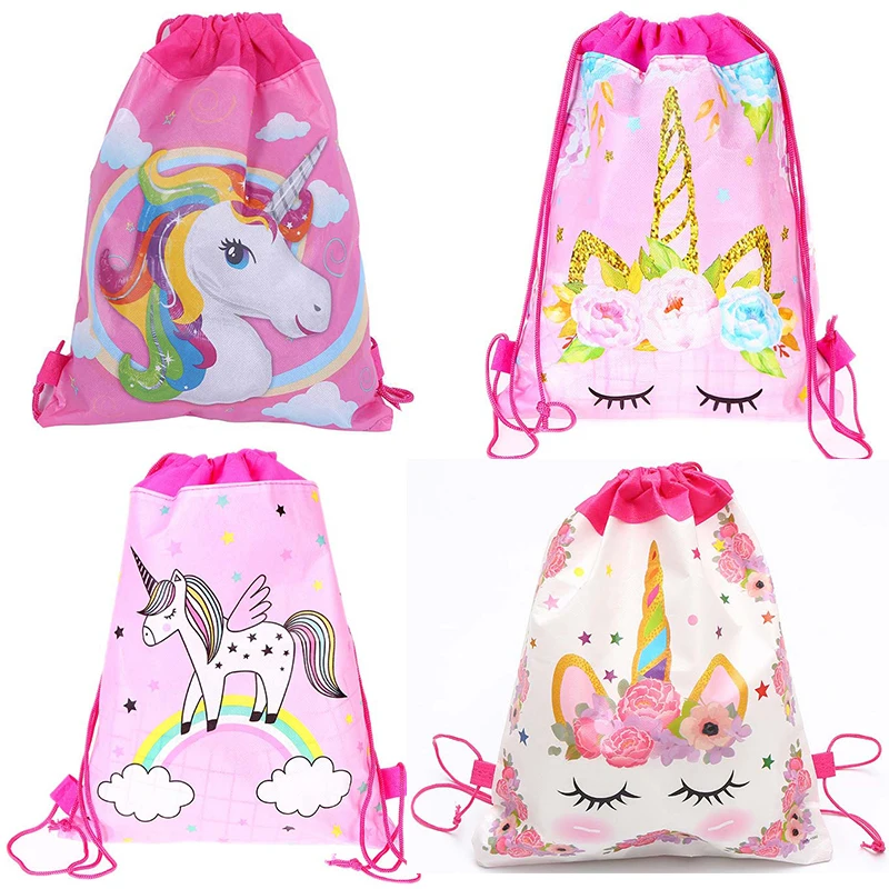 

10pcs/lot Lovely Unicorn Theme Waterproof Drawstring Bag for Girl Travel Storage Package Non-woven Fabrics Birthday Party Favors