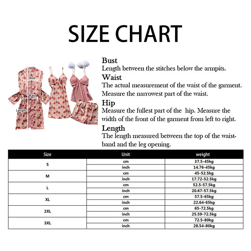 

4 Pieces Set Sexy Robe Pajamas Sleepwear Kit Sleeveless Nightwear With Chest Pad Women Imitation Silk Suspender Pajamas Sets