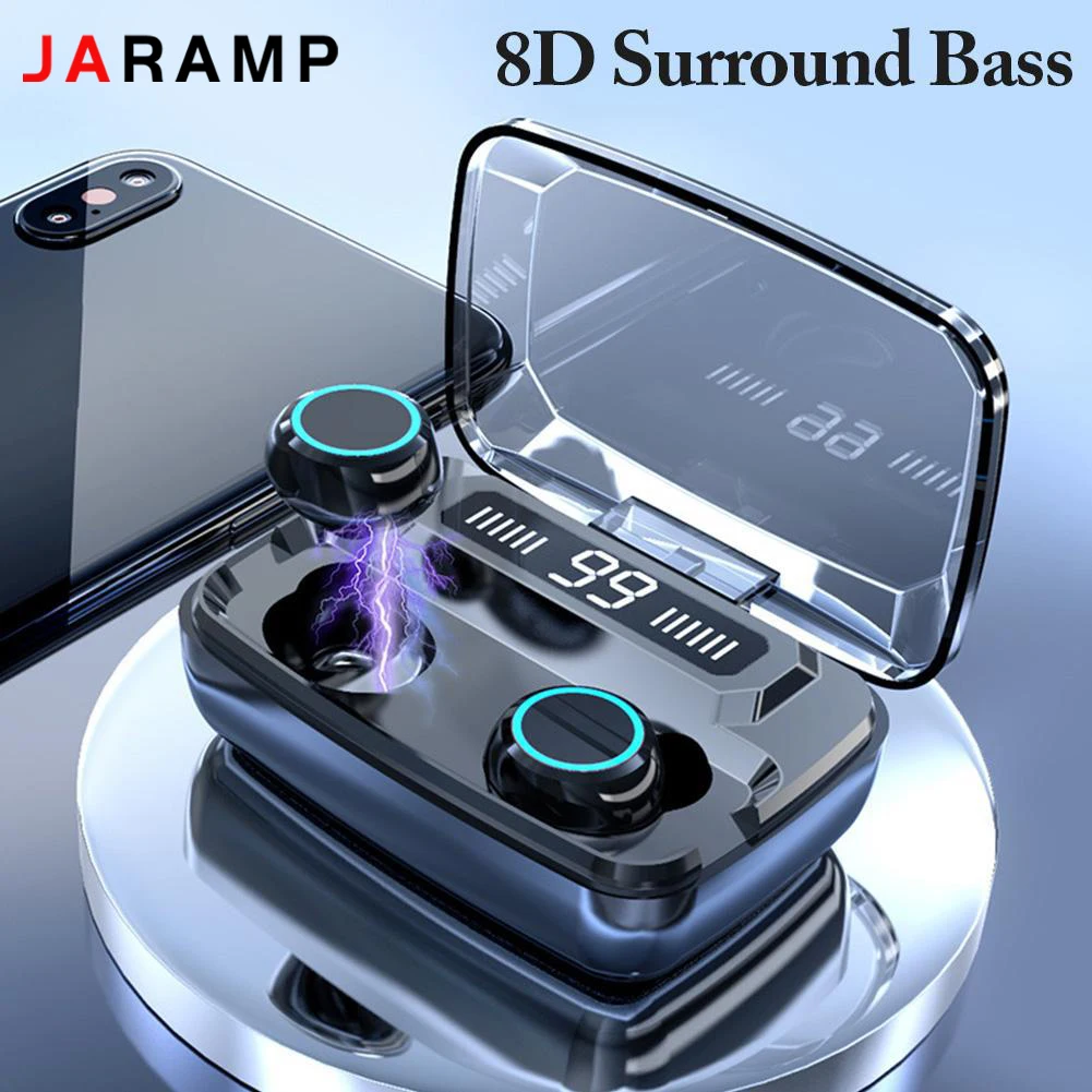 

JARAMP Wireless Earphones Bluetooth-Compatible V5.0 TWS Wireless Headphones LED Display With Power Bank Headset With Microphone