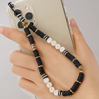 go2boho 2021 cell phone chain mobile charm beads strap polymer clay beaded love heishi telephone jewelry black anti lost lanyard