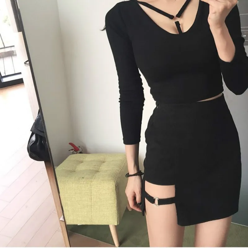 Летняя Сексуальная Асимметричная бандажная юбка с высокой талией женская черная