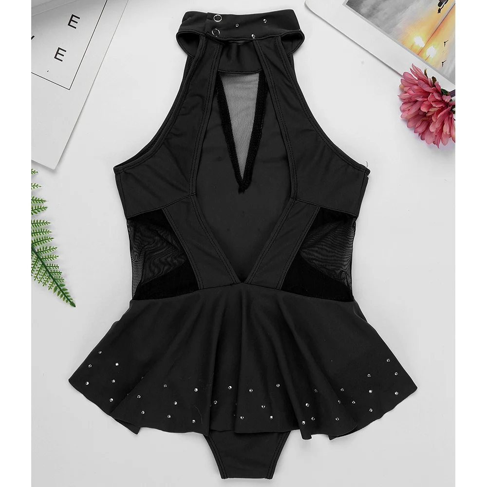 Балетное платье для девочек без рукавов с блестящими Стразы вырезом на спине