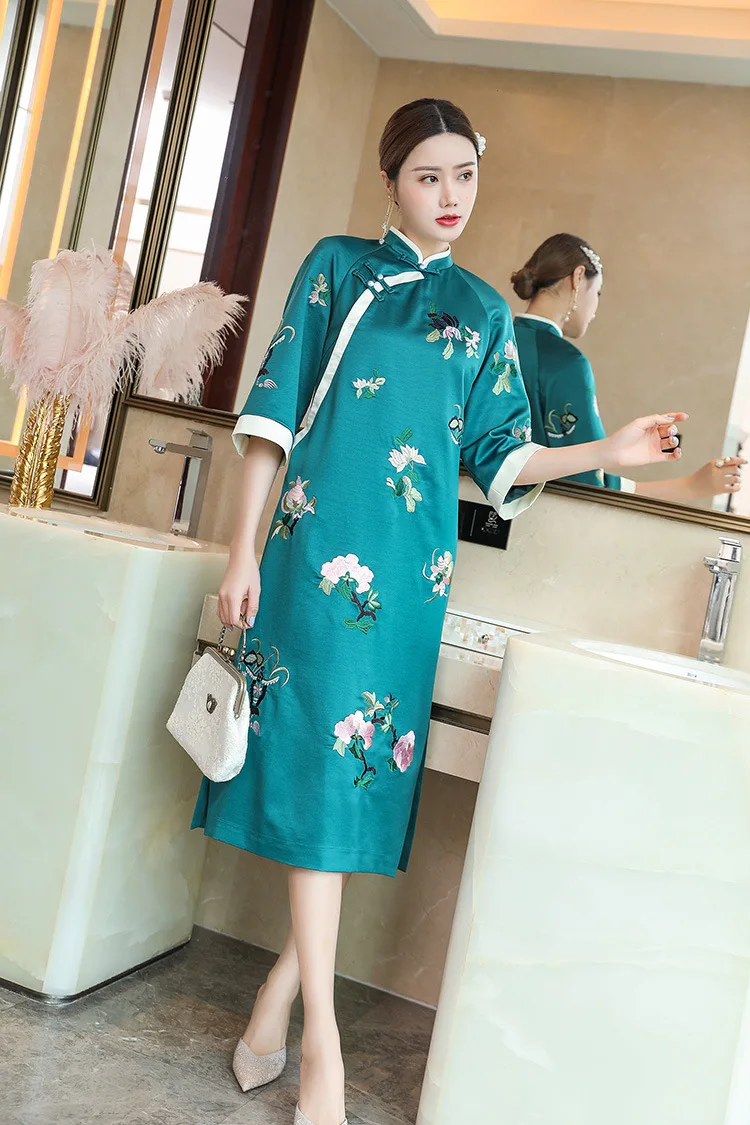 2021 платье qipao современное азиатское в стиле Ципао с вышивкой | Тематическая