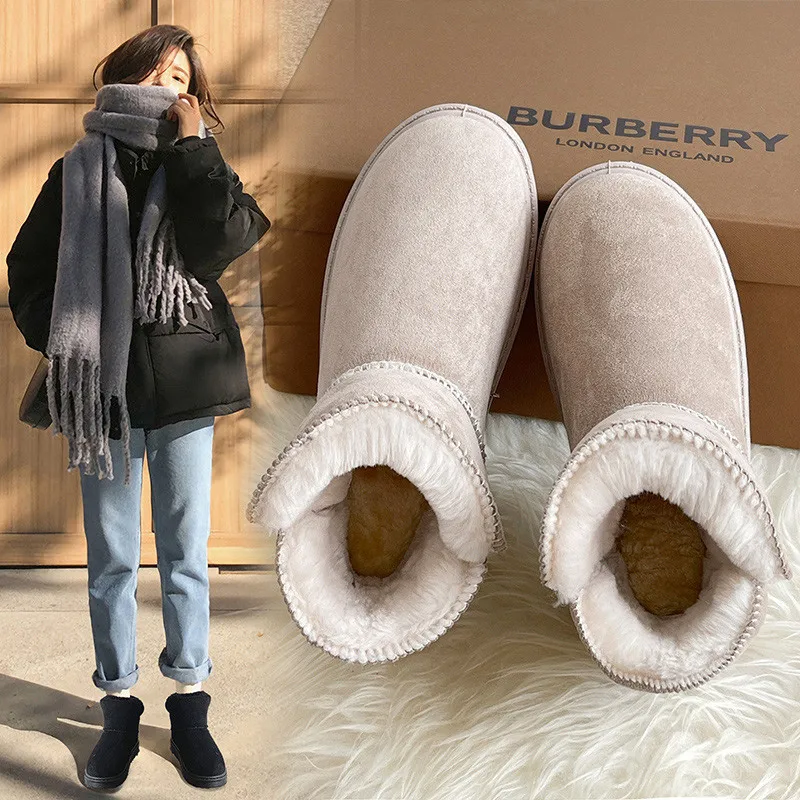 

Женские ботинки на плоской подошве, с круглым носком, роскошные дизайнерские ботинки, австралийская плюшевая зимняя обувь, модная зимняя об...