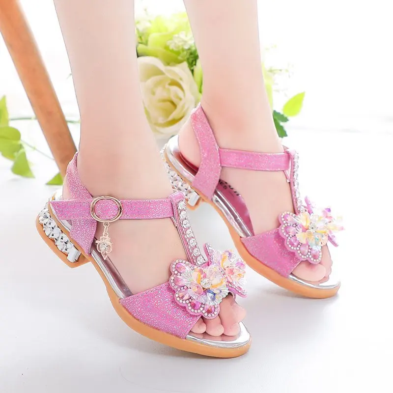 

New Arrival Summer 2021 Girls Princess Sandals Kids High Quality Fairy Shoes Little Heels for Dancing Party Comfortable