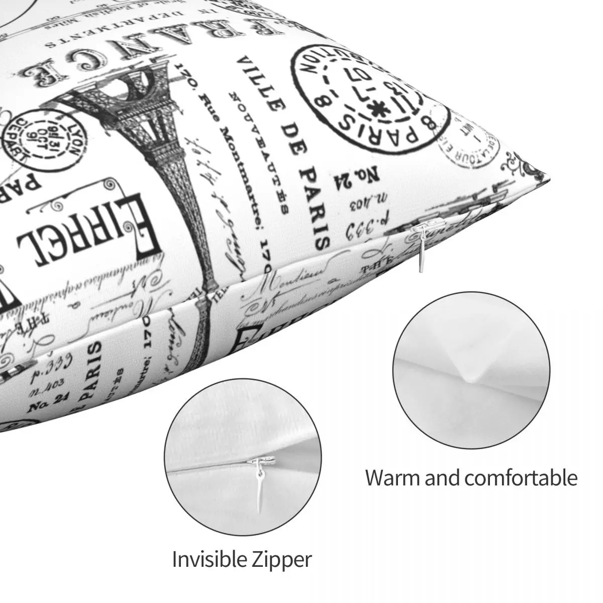 Винтажный черный и белый квадратный чехол для подушки в Париже полиэстеровый