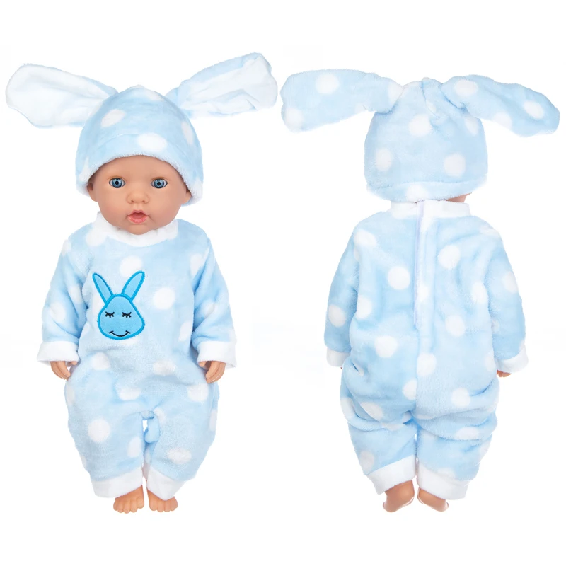 

18 Inch 43CM Baby New Born Doll with Bald Head,include Blue Plush Rabbit Jumpsuits , Gift for Girls Ages 3 and Up