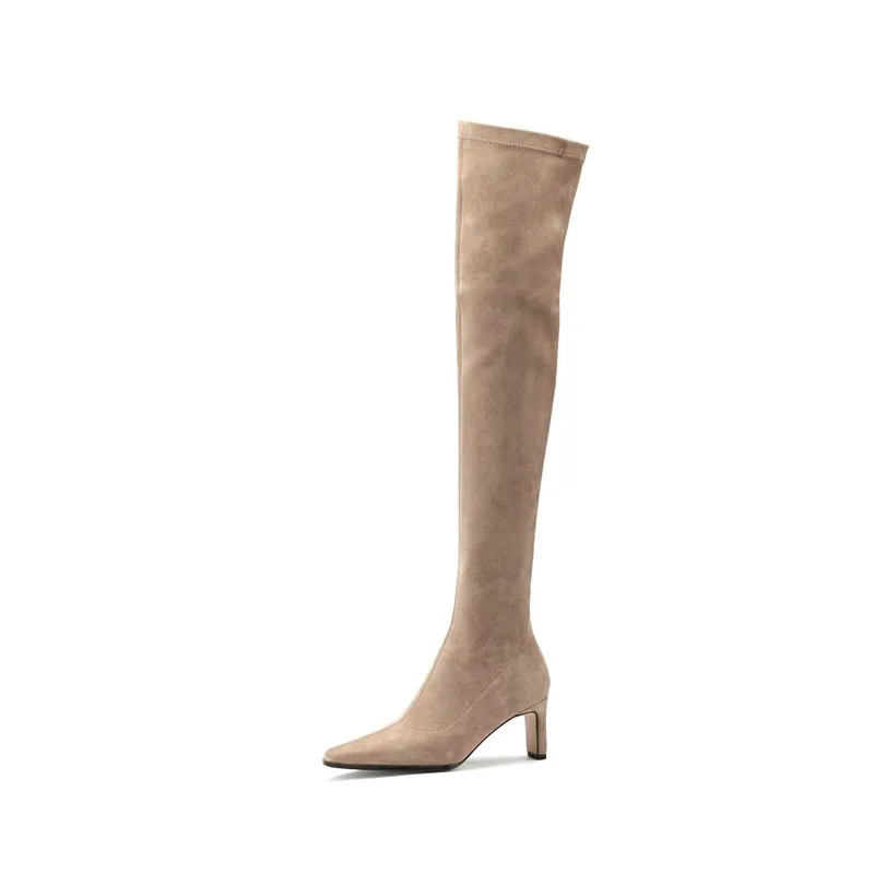 

Women's over the knee boots stretch socks boots 2020 winter suede slip on square high heels thigh high long boots female shoes