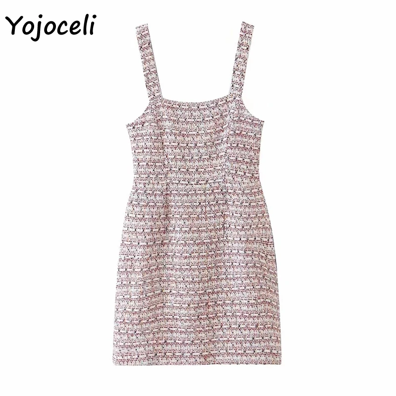 Yojoceli 2019 осенне зимнее яркое твидовое Платье женское облегающее клетчатое мини