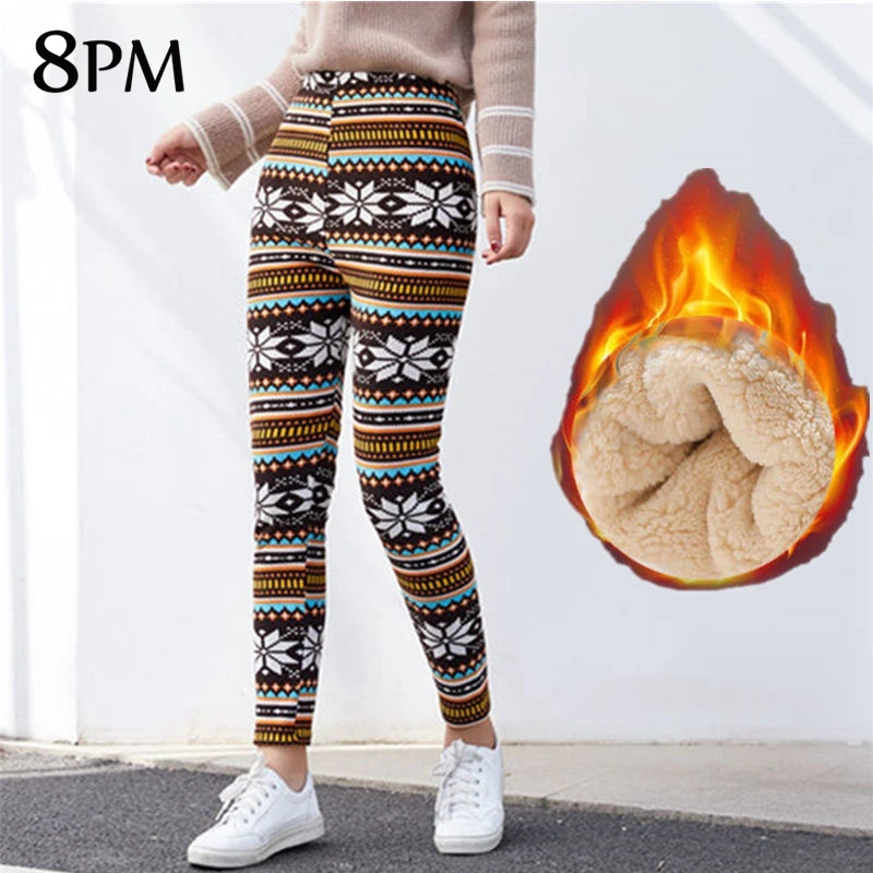 

Women Winter Warm Legging Print Deer Snowflake High Waist Thick Leggings Party Chrismas Holiday Fleece Leggings ouc1355