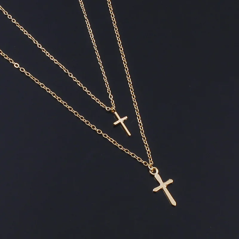 Новое модное Двухслойное ожерелье с крестом Подвеска для женщин длинная цепочка