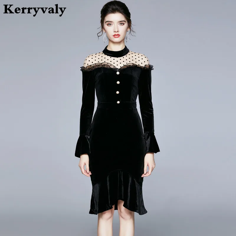

Autumn Black Trumpet Bodycon Sexy Party Dress Women Long Sleeve High Waist Korean Cake Ladies Dress Ropa Mujer Robe FemmeK8717