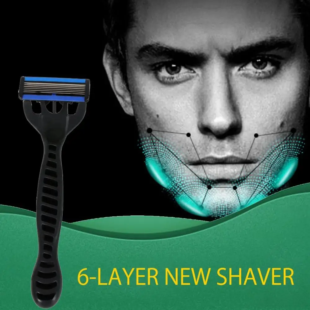 6 Layers Men's Safety Razor 1 Holder + 7 Replacement Blades Head Cassette Hair Shaving Machine Face Knife Epilator trimmer | Красота и