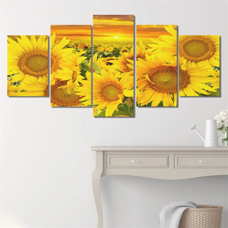 

Realistic Art Canvas Painting Blooming Golden Sunflower Classic Landscape Oils Poster Print Wall Picture For Living Room Decor