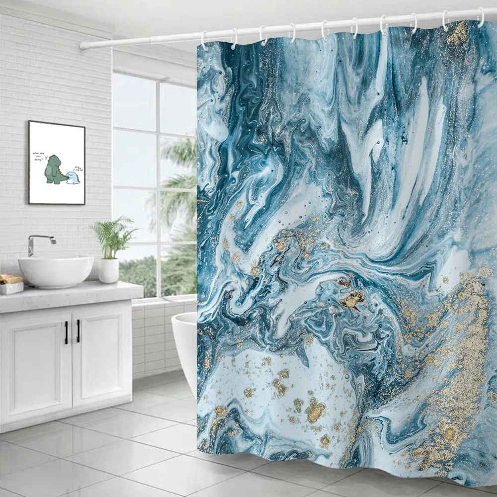 

Marble Texture Style Washable Shower Curtain Bathroom Curtain Frabic Waterproof Polyester Bathroom Decor Sets with Hooks