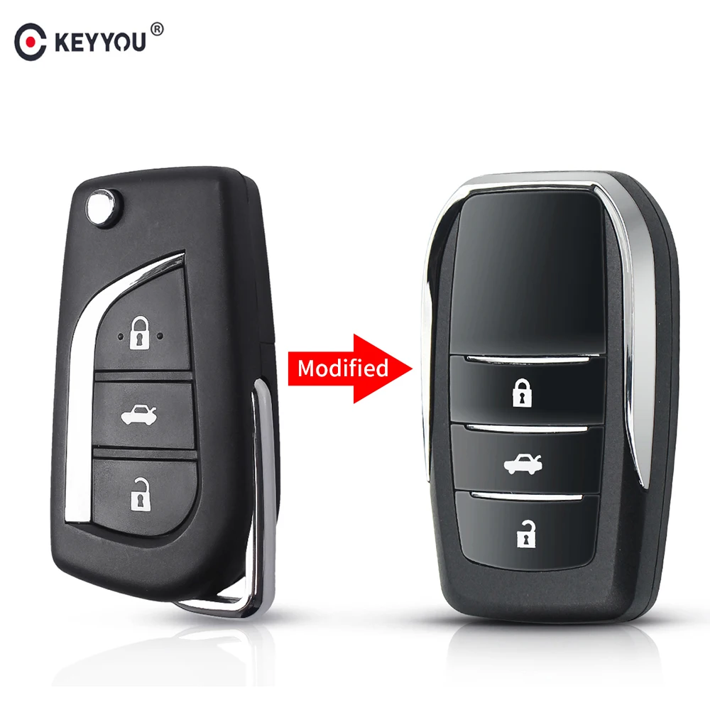 

KEYYOU 3 Buttons Modified Filp Car Key Shell For Toyota Levin Camry Reiz Highlander Corolla VIOS Remote Key Case