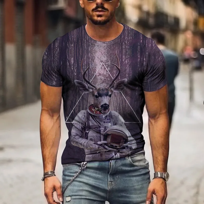

Summer 3d Printing T-shirt for Men Flowers Owl Sika Deer Pattern Breathable Short Sleeves Trendy Menswear Casual Tshirt