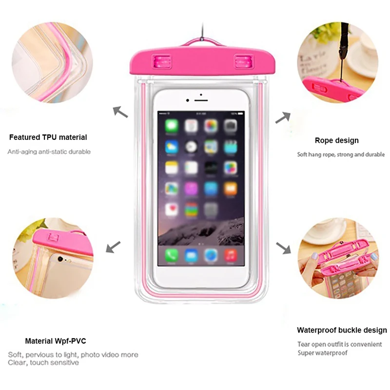 

High-grade TPU Fluorescent Mobile Phone Waterproof Bag Transparent PVC Sealed Underwater Mobile Phone Case