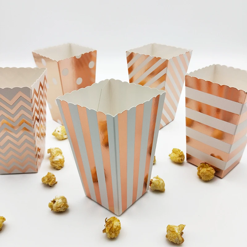 48 шт. блестящие розовые Золотые полоски/горошек/шеврон коробки для попкорна на