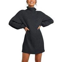 womens high collar long lantern sleeve sweater dress winter casual loose knit oversized hedging dress new women clothing