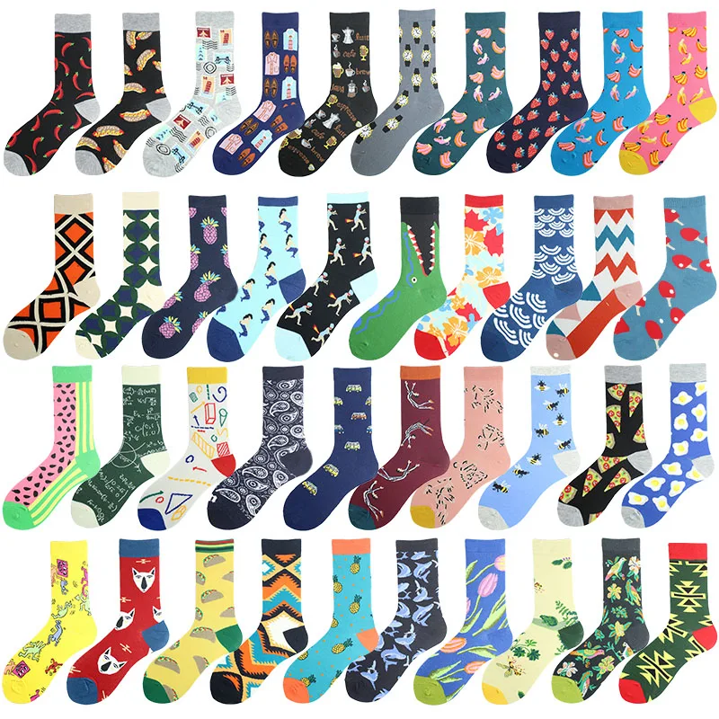 

Unisex Dress Watch Funny Socks Men Happy Art Flower Bird Pineapple Personality Crew Socks Hip Hop Street Skate Skarpetki Sokken
