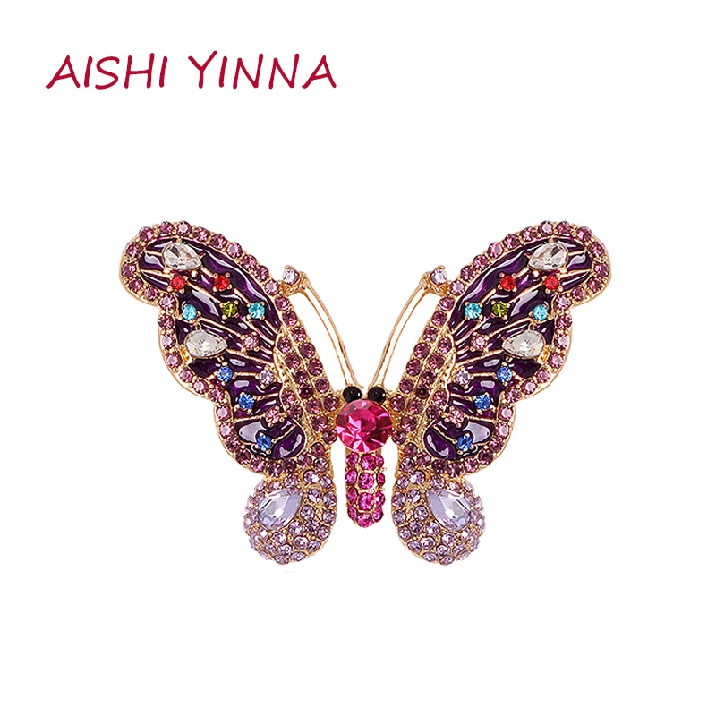 

AISHI YINNA Corsage High-End Fashion Wild Color Dripping Butterfly New Animal Brooch Wedding Party Exquisite Jewelry Gift