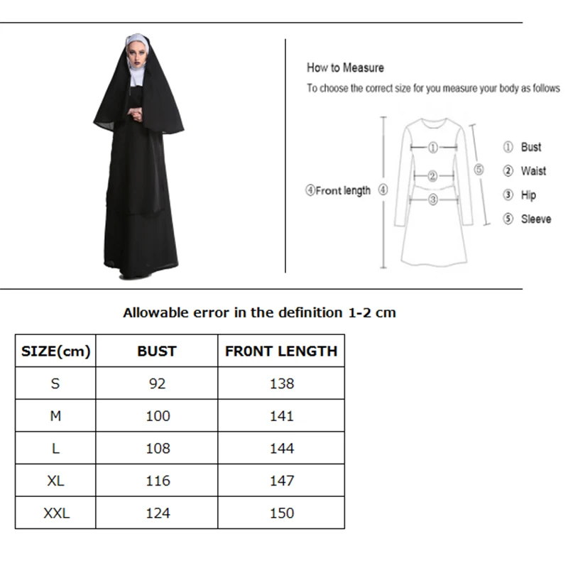 

Lady Middle Ages Nun Mother Costume Carnival Halloween Church Religious Convent Cosplay Fancy Party Dress