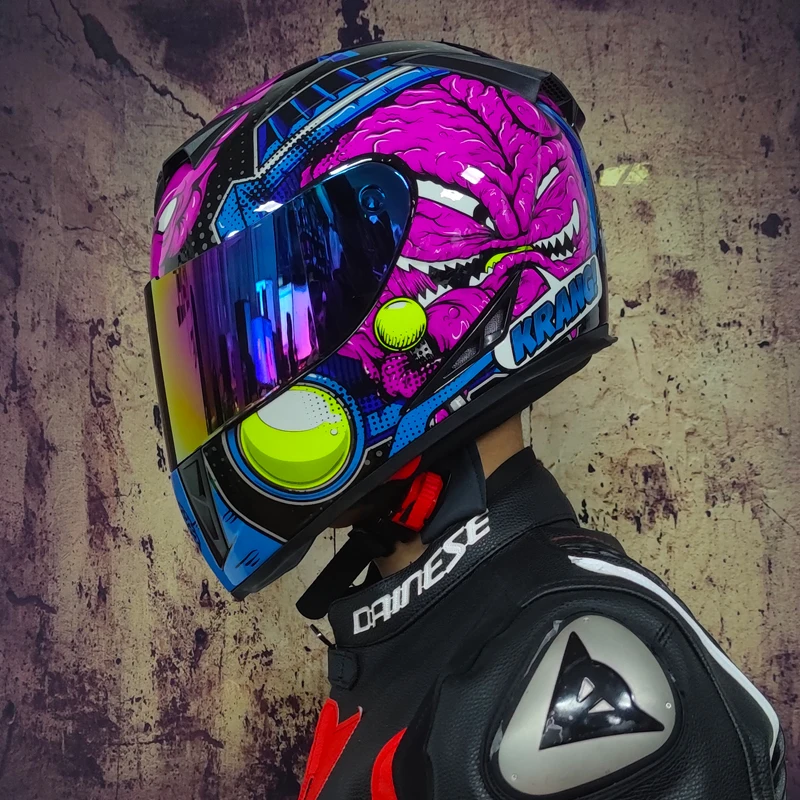 Мотоциклетный шлем защитный на все лицо Радужный в горошек для езды по