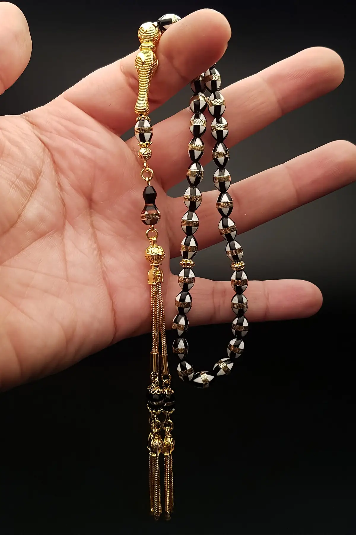 

OTTOTESBH Gold Plated 925 Sterling Silver Accessories the Moon the Stars Model 7x11mm White Cabochons Spiral Kuka Rosary Turkish hand making
