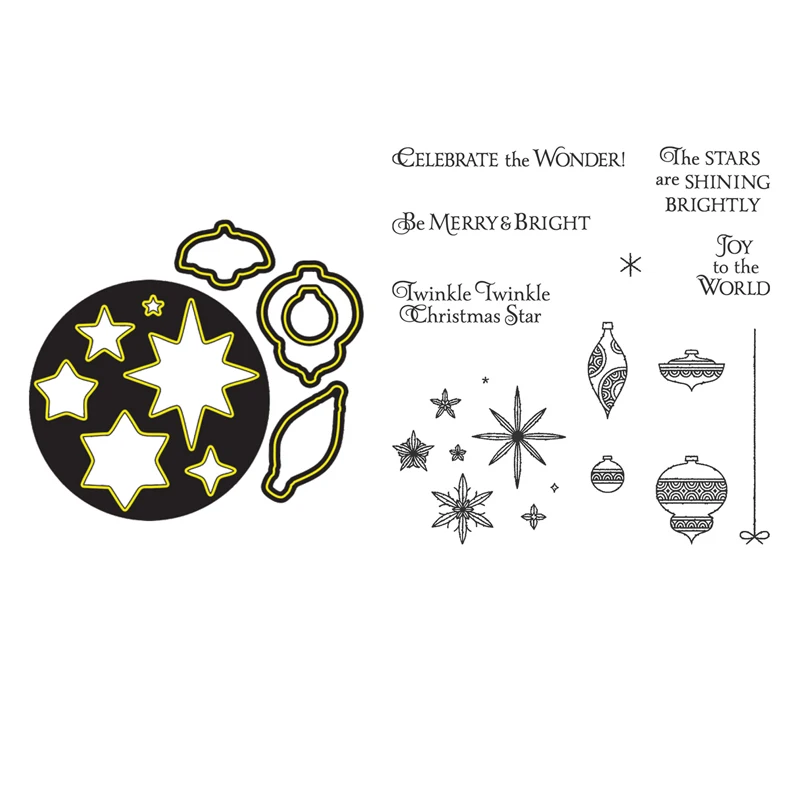 

Stars Are Shining Stamp and Dies Baubles Stars Elegant Christmas Greetings Sentiments Clear Stamps for DIY Scrapbooking
