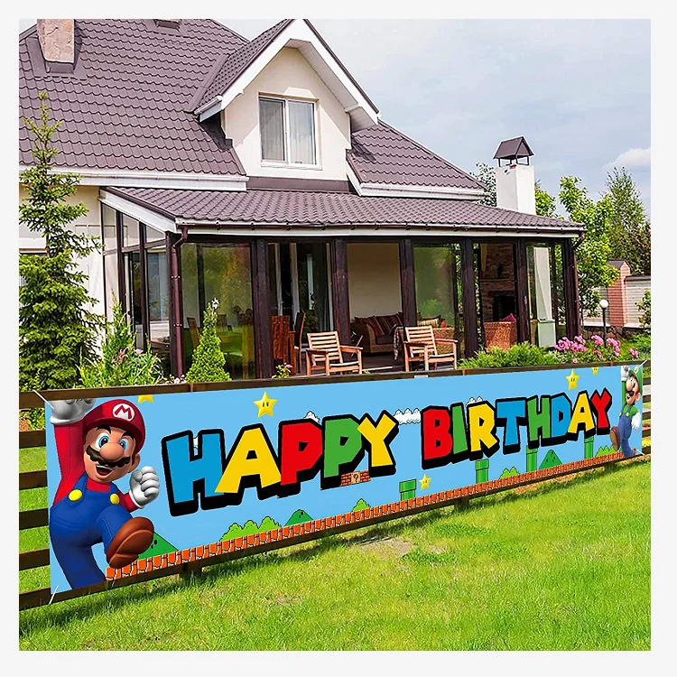 Pancarta de cumplea&ntilde;os de Super Mario para exteriores, 50x300cm, bandera para decorar, suministros de fiesta de cumplea&ntilde;os para ni&ntilde;os, regalos para casas de jard&iacute;n-0
